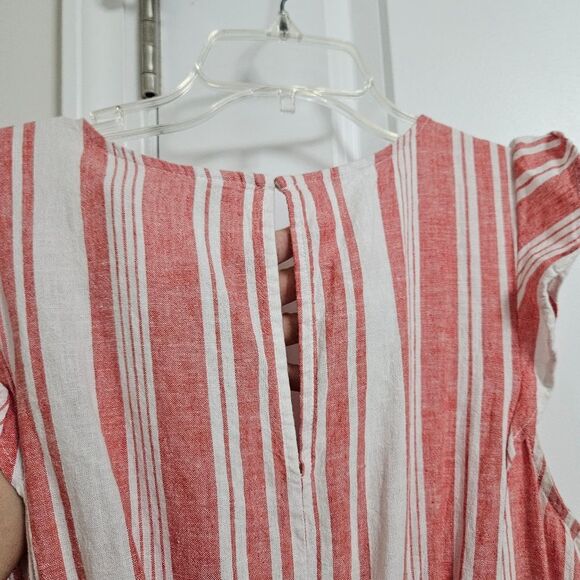 Old Navy Linen Cropped Romper Women’s Med Red White Striped Ruffle Jumper EUC - Picture 13 of 14